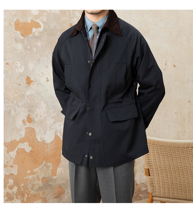 Retro Italian Corduroy Stitching Lapel Waterproof Jacket