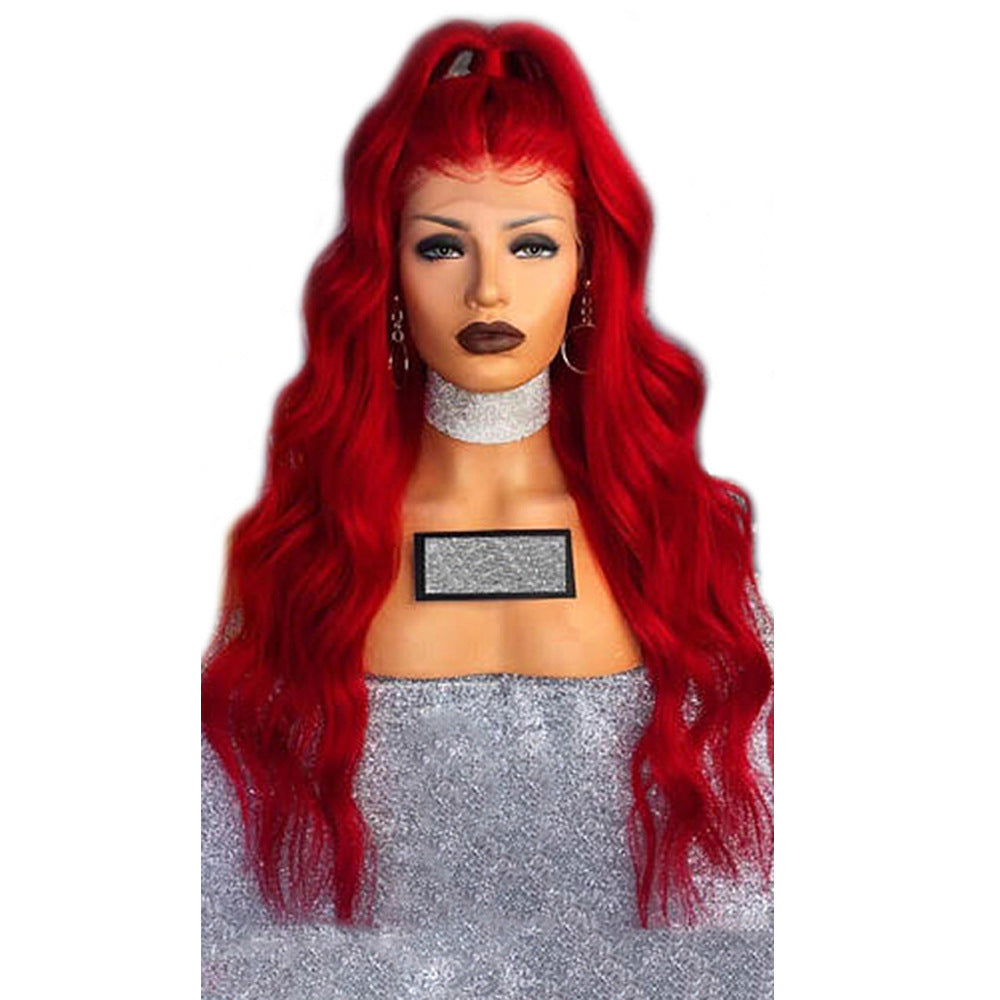 Chemical Fiber Front Lace Wig Headgear Red Wig Female Long Curly Hair