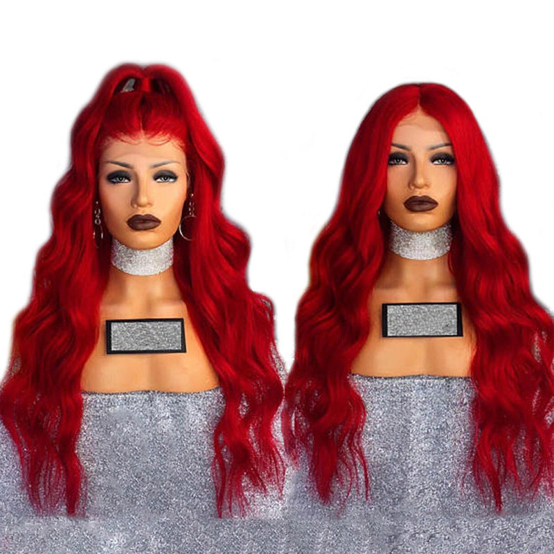 Chemical Fiber Front Lace Wig Headgear Red Wig Female Long Curly Hair