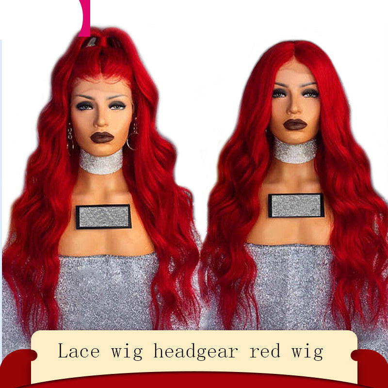 Chemical Fiber Front Lace Wig Headgear Red Wig Female Long Curly Hair