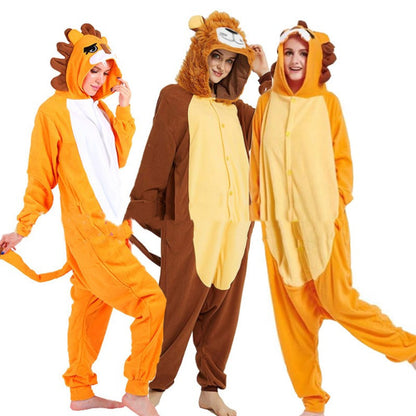 Lovers Halloween Lion King Cartoon Animal One-Piece Pajamas Lovers Autumn And Winter Thick Home Clothes Simba Performance Costume