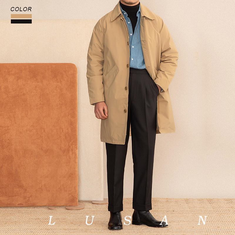 Double Layer Lapel Mid-length Down Trench Coat Men's Long Type Coat