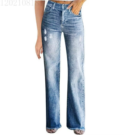 Women's Washed White Mid Waist Slimming Denim Pants