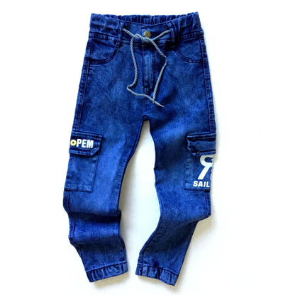 Boys' Monogram Print Multi-pocket Cargo Jeans