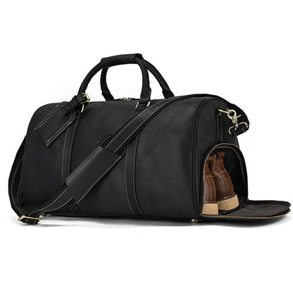 Men's Real-leather Traveling Black Gym Bag