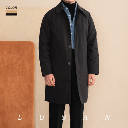 Double Layer Lapel Mid-length Down Trench Coat Men's Long Type Coat