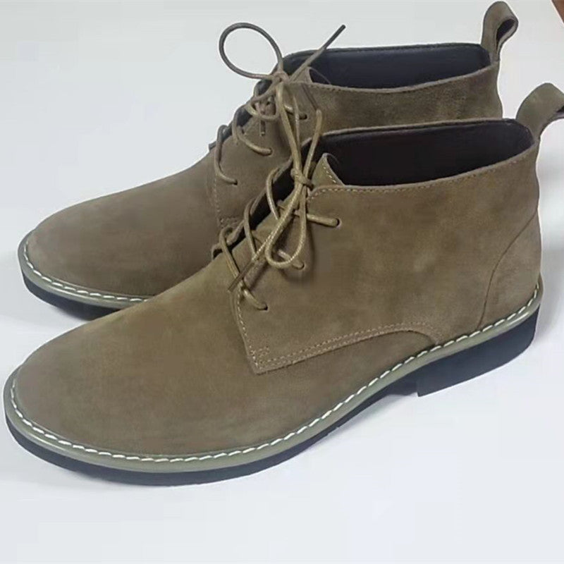 Inner Elevator Shoes Mid-top Men's Boots Cowhide Suede Martin