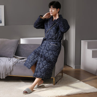 Pure Cotton Long Sleeved Autumn And Winter Thin Quilted Bathrobe Bathrobe