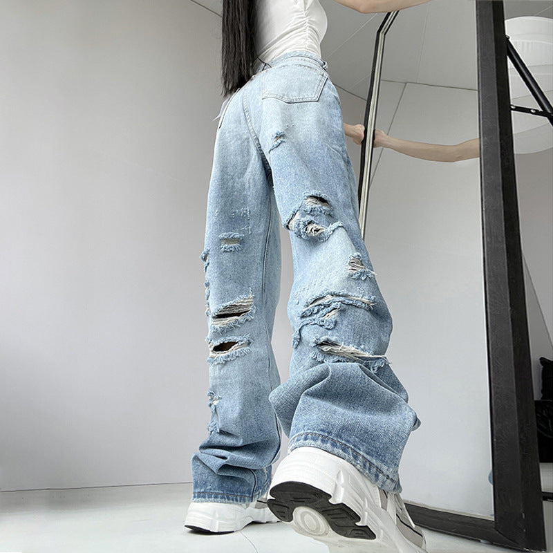 Women's Ripped Jeans Lengthened American High Street