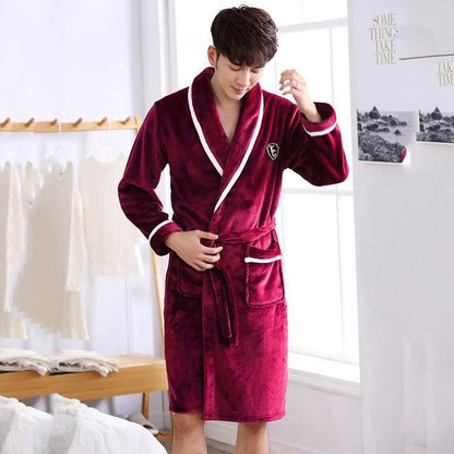 Winter Flannel Lovers Robe Gown Elegant Solid Casual Sleepwe