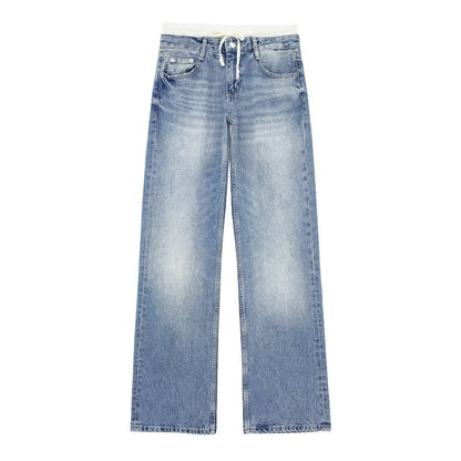 Women's Mid-waist Stitching Wide-leg Jeans