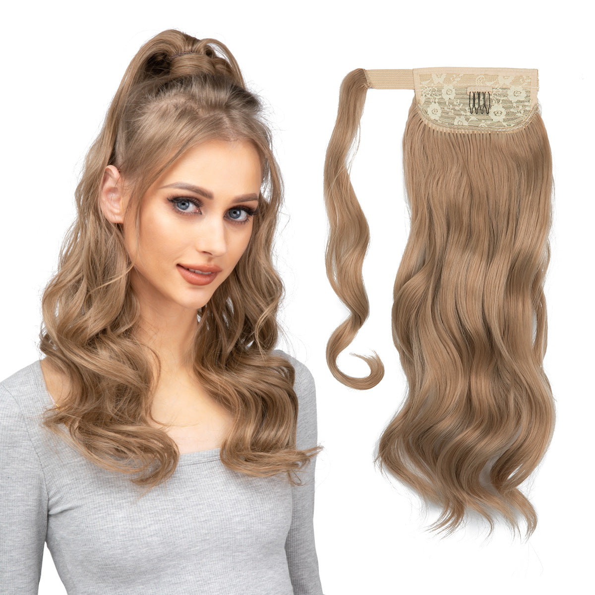 European And American Style Wig Ponytail Women's Long Curly Hair Elastic Velcro Wave Realistic Ponytail Braid