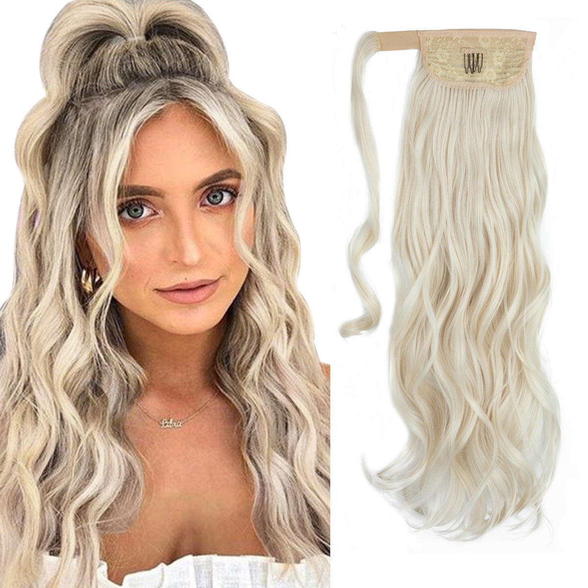 European And American Style Wig Ponytail Women's Long Curly Hair Elastic Velcro Wave Realistic Ponytail Braid