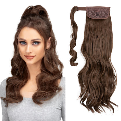 European And American Style Wig Ponytail Women's Long Curly Hair Elastic Velcro Wave Realistic Ponytail Braid