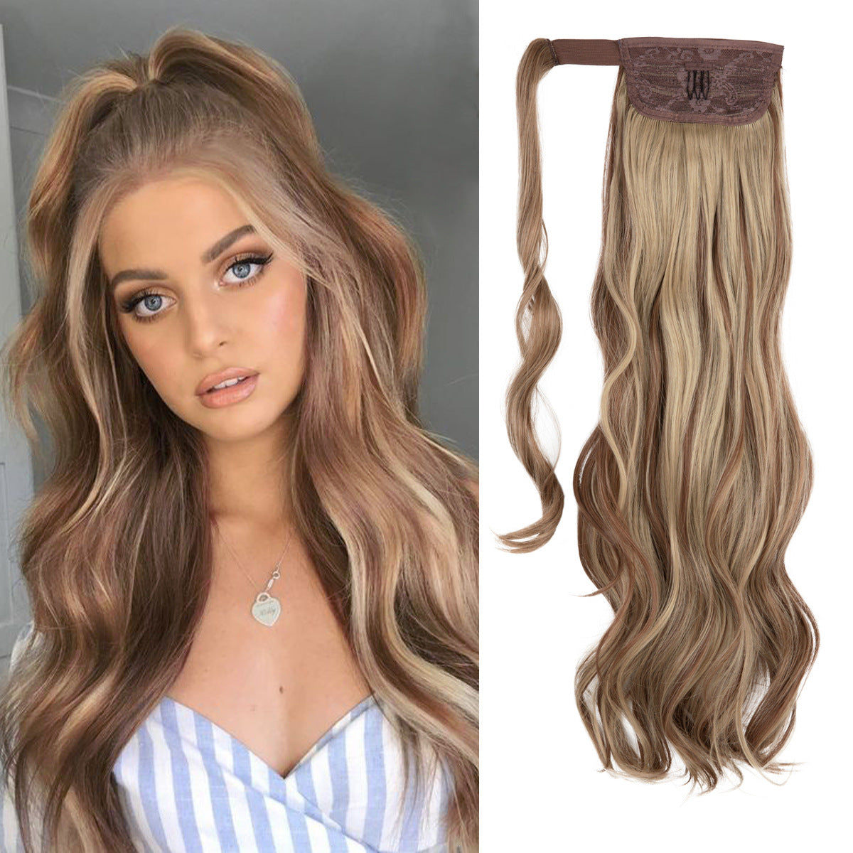 European And American Style Wig Ponytail Women's Long Curly Hair Elastic Velcro Wave Realistic Ponytail Braid