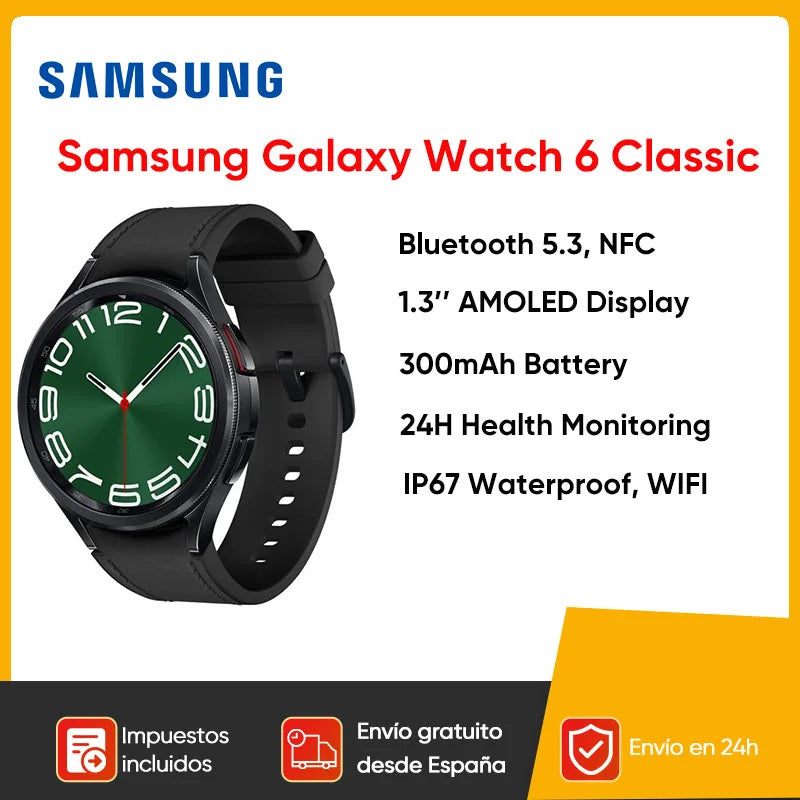 Samsung Galaxy Watch 6 Classic Smartwatch 43MM Bluetooth 5.3 1.3'' AMOLED Display 300mAh Battery Wifi NFC GPS IP68 Waterproof