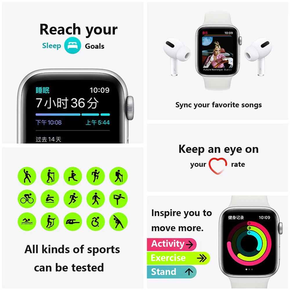 Apple Watch SE 40mm / 44mm Aluminum Case with Sport Band iOS SmartWatch (Renewed)