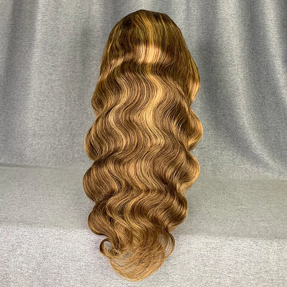 Body Wave Highlight Wig Human Hair Ombre Honey Blonde P4/27 Wig 13x4 Transparent Lace Front Wigs Human Hair 3-5 Days Delivery