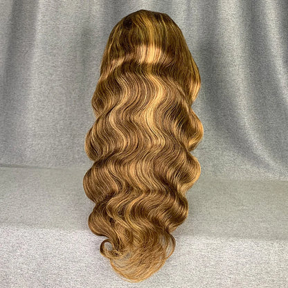 Body Wave Highlight Wig Human Hair Ombre Honey Blonde P4/27 Wig 13x4 Transparent Lace Front Wigs Human Hair 3-5 Days Delivery