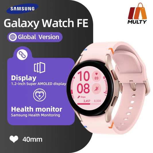 Original Samsung Galaxy Watch FE SM-R861 40mm Smartwatch 1.2'' Super AMOLED Screen 247mAh Battery Bluetooth 5.3 Fitness Tracking