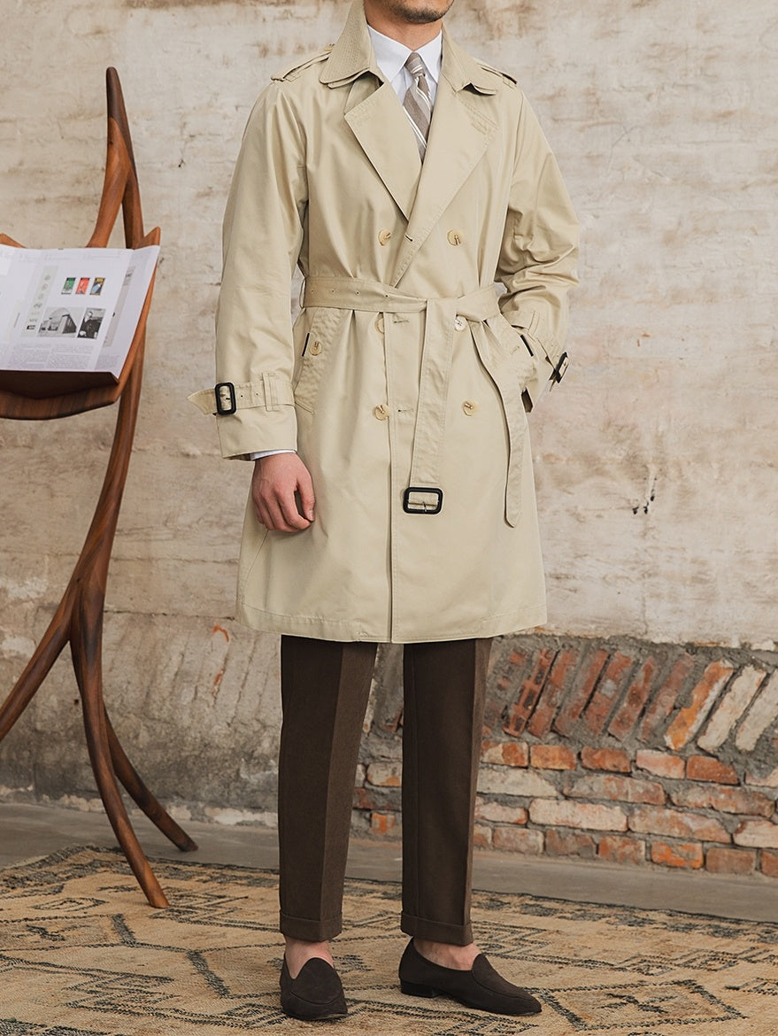 Windproof Double-layer Collar Trench Coat Men's Mid-length Double-breasted Coat