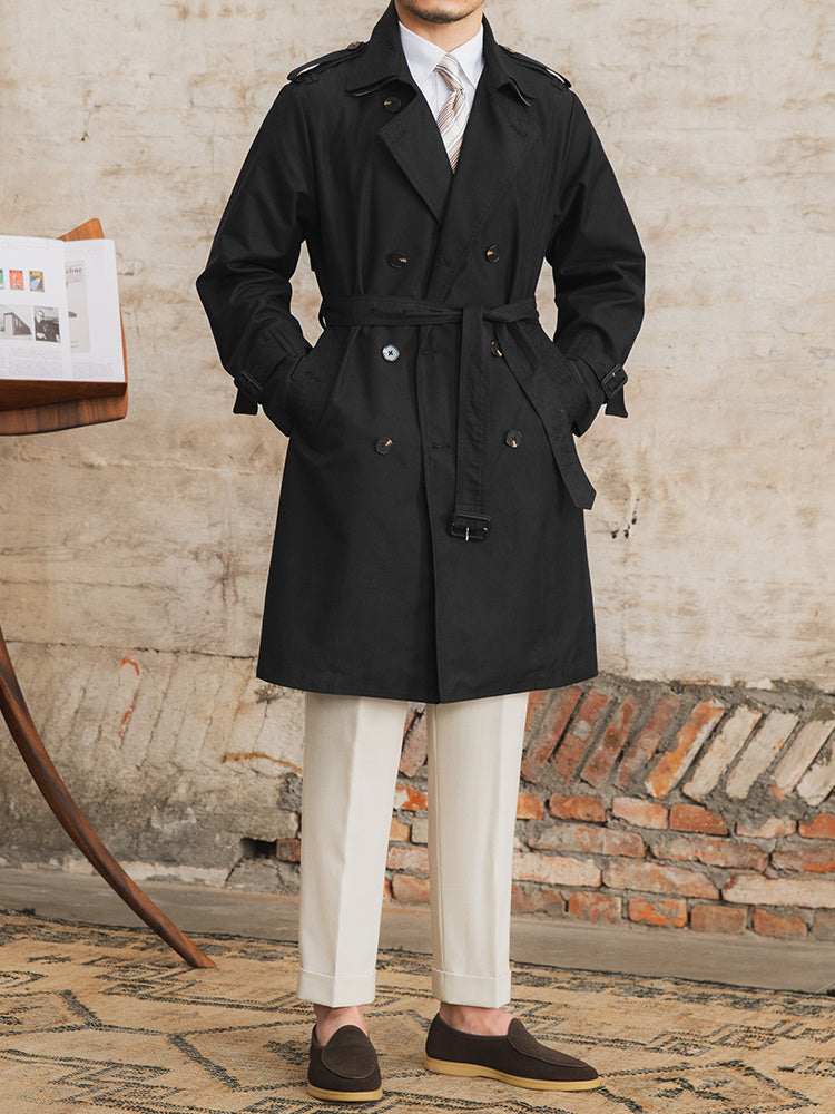 Windproof Double-layer Collar Trench Coat Men's Mid-length Double-breasted Coat