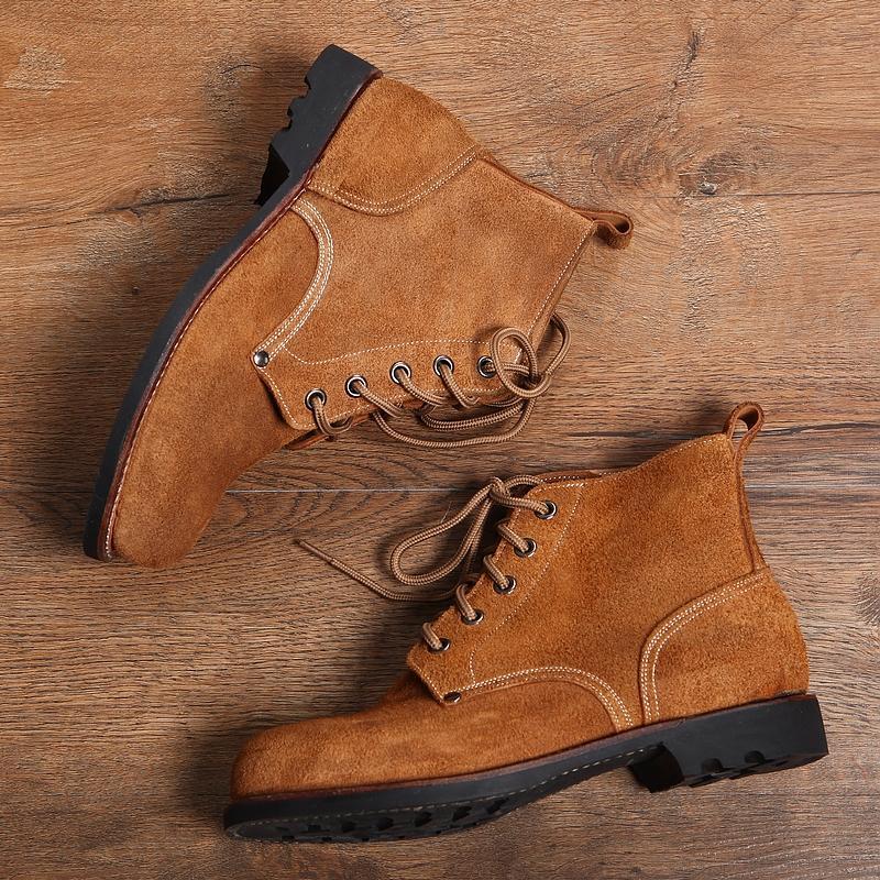 Thick Suede Cowhide High-top Work Genuine Leather Shoes