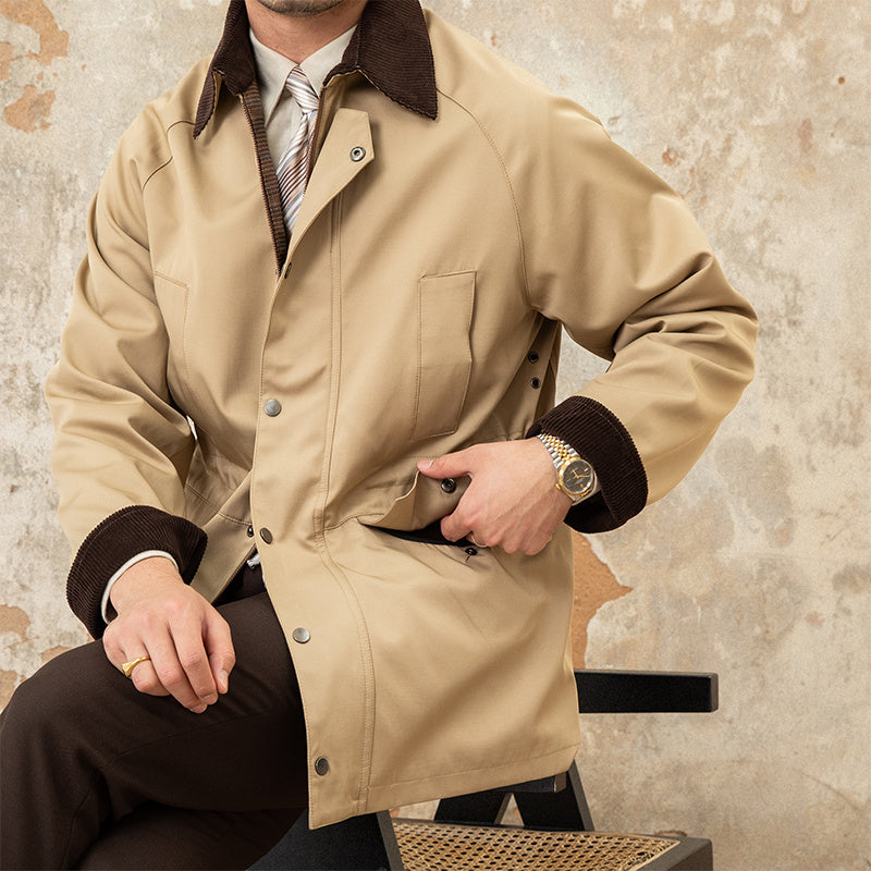 Retro Italian Corduroy Stitching Lapel Waterproof Jacket