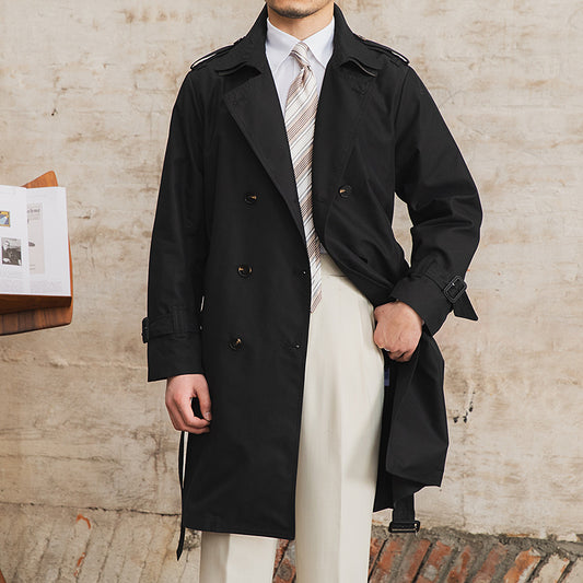 Windproof Double-layer Collar Trench Coat Men's Mid-length Double-breasted Coat