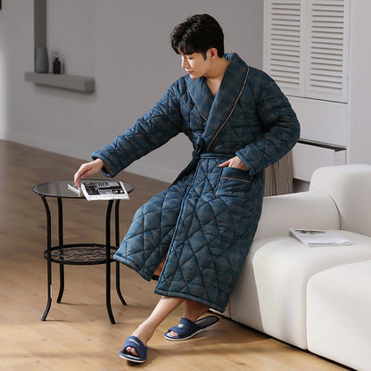 Pure Cotton Long Sleeved Autumn And Winter Thin Quilted Bathrobe Bathrobe