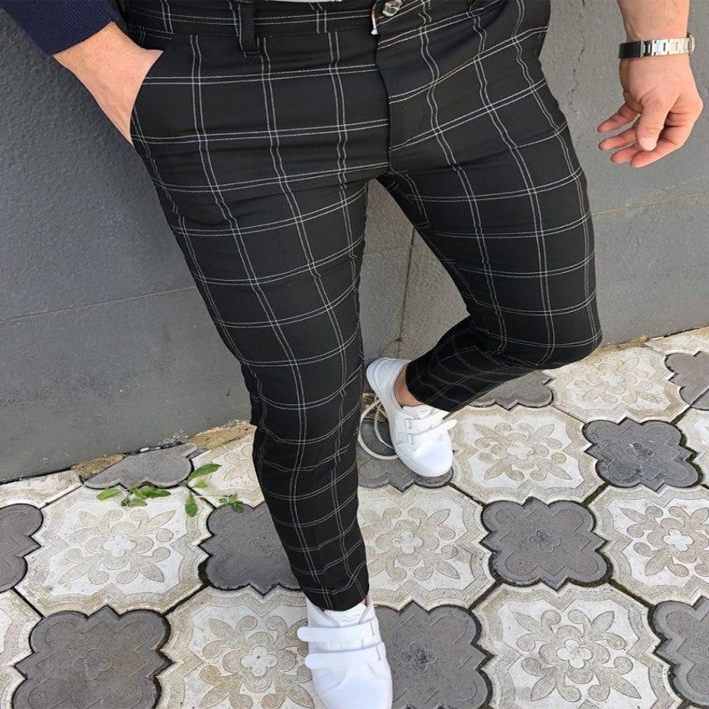 Spring And Autumn Slim Fit Men's Business Casual Pants Long Pants 3D Plaid