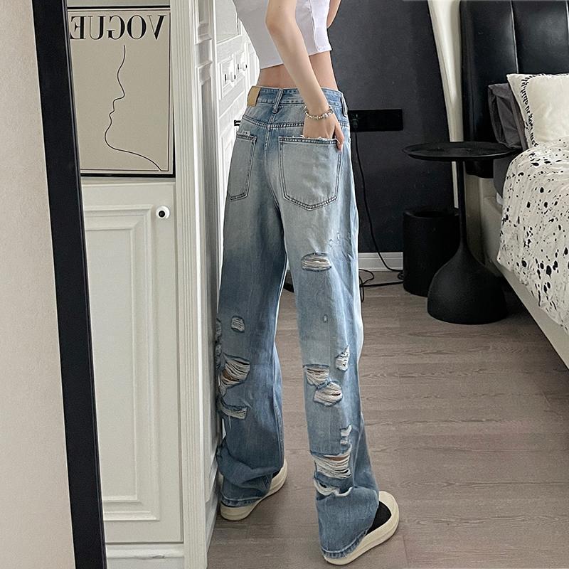 Women's Ripped Jeans Lengthened American High Street